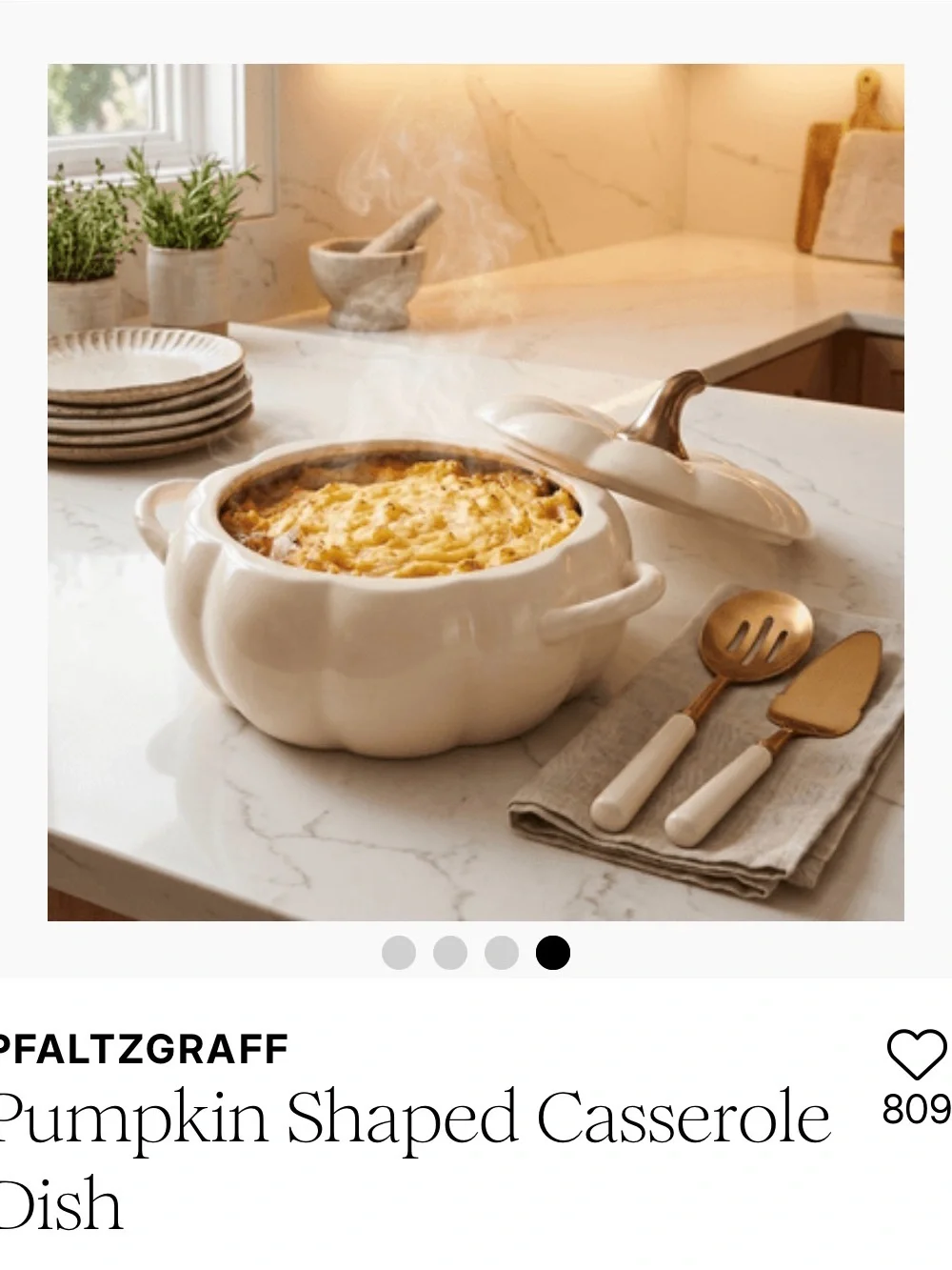 Pfaltzgraff White Ceramic Pumpkin Casserole with Gold Stem Accent